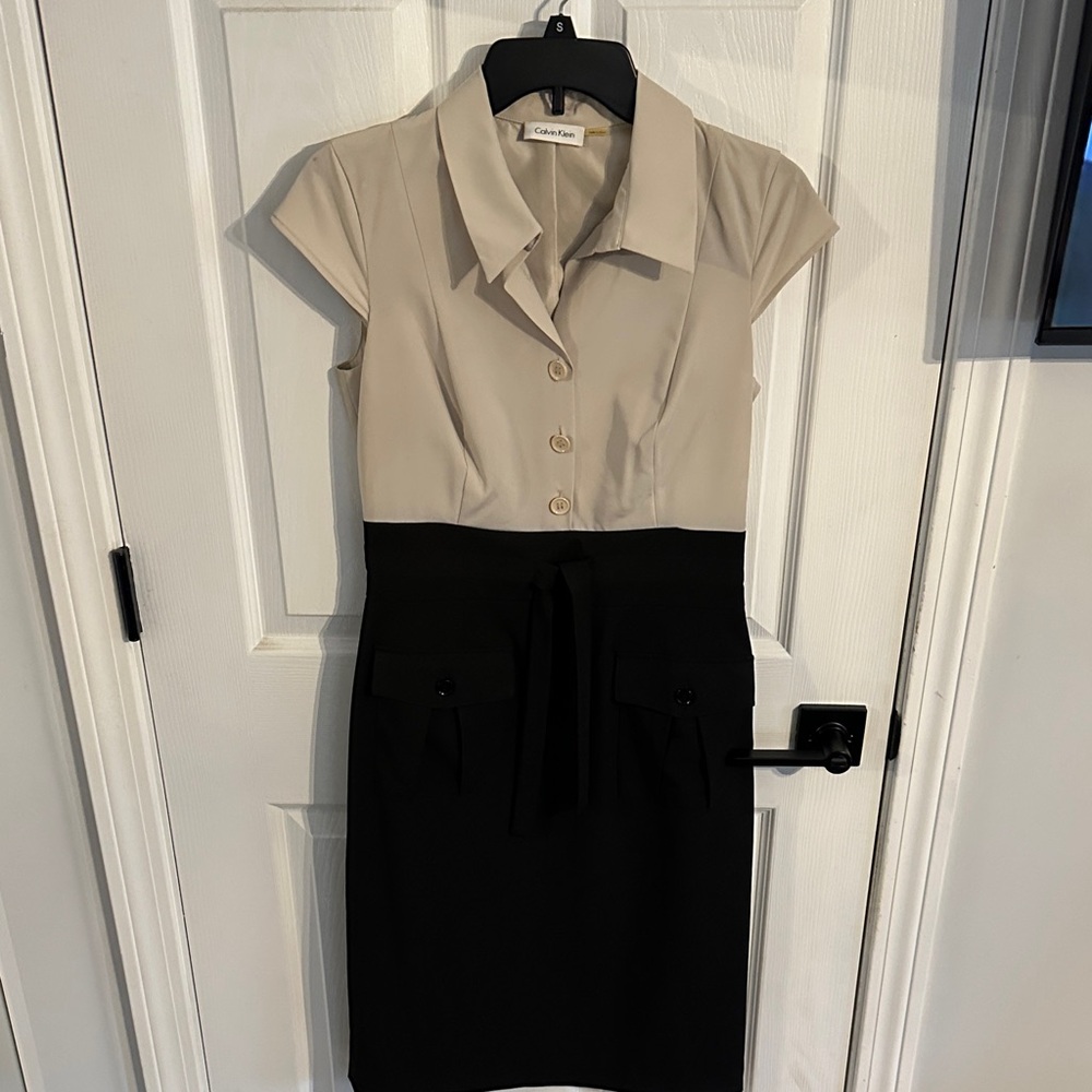 Calvin Klein Two-Tone Shirt Dress - Beige & Black